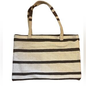 Striped Black‎ and Cream Heavy Tote Bag